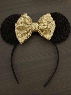 Mouse Black and Gold Ears Headband with Sequins